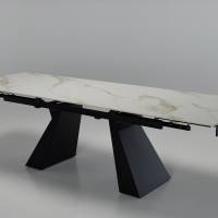 Florence - 1.8m/2.6m Calacatta Gold Stone Extendable Dining Table with Black Metal Legs