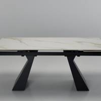 Florence - 1.8m/2.6m Calacatta Gold Stone Extendable Dining Table with Black Metal Legs