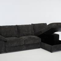 Como - Right Hand Corner Chaise Sofa Bed With Storage, Basket Weave Dark Grey Linen