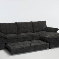 Como - Right Hand Corner Chaise Sofa Bed With Storage, Basket Weave Dark Grey Linen