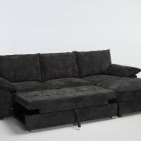 Como - Right Hand Corner Chaise Sofa Bed With Storage, Basket Weave Dark Grey Linen
