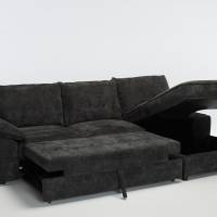 Como - Right Hand Corner Chaise Sofa Bed With Storage, Basket Weave Dark Grey Linen