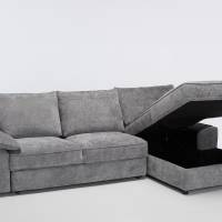 Como - Right Hand Corner Chaise Sofa Bed With Storage, Basket Weave Light Grey Linen