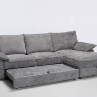 Como - Right Hand Corner Chaise Sofa Bed With Storage, Basket Weave Light Grey Linen