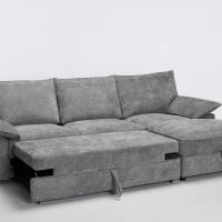 Como - Right Hand Corner Chaise Sofa Bed With Storage, Basket Weave Light Grey Linen
