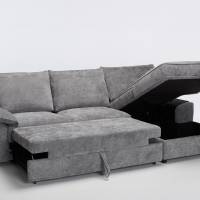 Como - Right Hand Corner Chaise Sofa Bed With Storage, Basket Weave Light Grey Linen