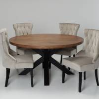 Oakford & Cleo Dining Set - 1.5m Solid Oak Round Dining Table with 4 Mink Velvet Dining Chairs