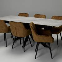 Siena & Venice Dining Set - 1.7m/2.2m Pacific Grey Stone Extendable Dining Table with 6 Burnt Orange Velvet 360° Swivel Dining Chairs
