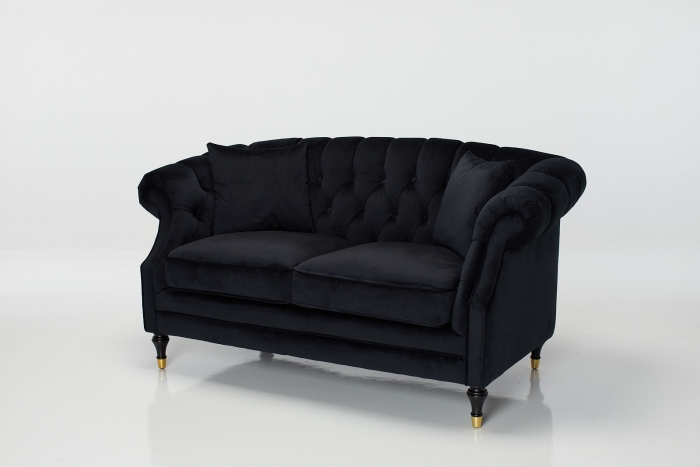 Carmen 2 Seater Chesterfield Sofa - Black Velvet
