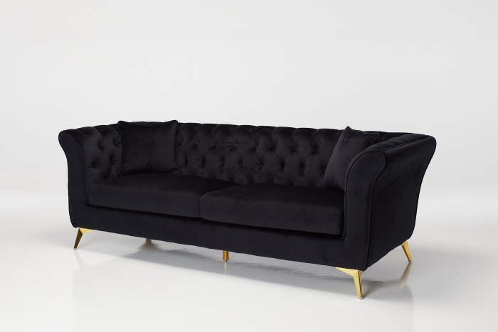 Lauren 3 Seater Modern Chesterfield Sofa - Black Velvet