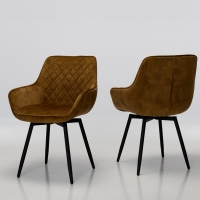 Venice Burnt Orange Velvet Swivel Dining Chairs with Black Legs (Pair)