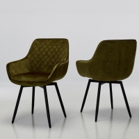 Venice Olive Green Velvet Swivel Dining Chairs with Black Legs (Pair)