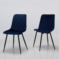 Bari Blue Premium Mottled Velvet Dining Chairs with Black Legs