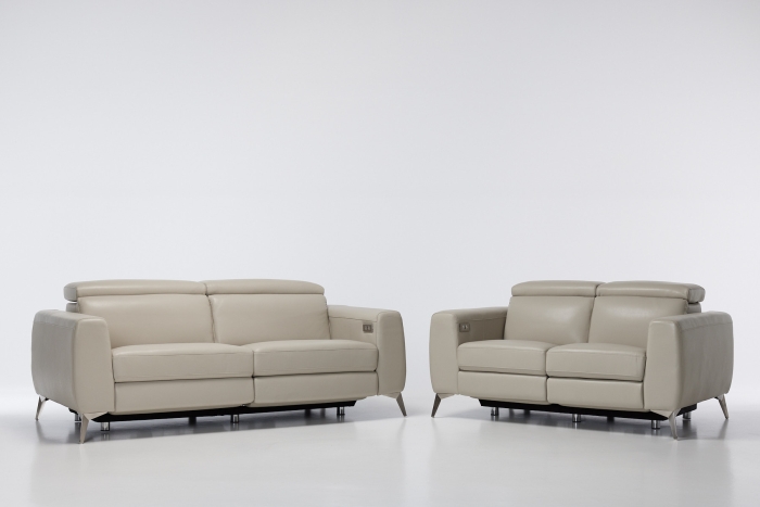 3 & 2 Seater Electric Recliner Premium Leather Sofa Set - Putty
