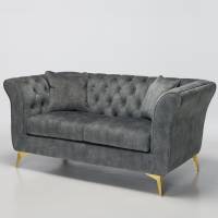 Lauren - 2 Seater Chesterfield Sofa, Grey Mottled Velvet with Gold Legs