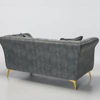 Lauren - 2 Seater Chesterfield Sofa, Grey Mottled Velvet with Gold Legs