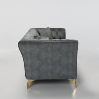 Lauren - 2 Seater Chesterfield Sofa, Grey Mottled Velvet with Gold Legs