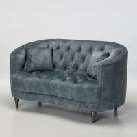 Olivia - 2 Seater Modern Chesterfield Sofa, Ocean Blue Mottled Velvet