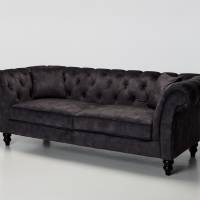 Charlotte - Classic Chesterfield 3 Seater Sofa, Mocha Grey Mottled Velvet