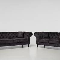Charlotte - Classic Chesterfield Sofa Set, Mocha Grey Mottled Velvet