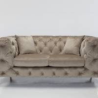 Annabelle - Luxury Chesterfield 2.5 Seater Sofa, Mink Velvet with Silver Legs