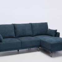Fabio - Modern Right Hand Facing Corner Chaise Sofa, Blue Weave