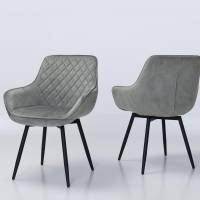 Venice Silver Grey Velvet 360-Degree Swivel Dining Chairs with Black Legs