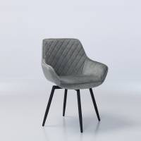 Venice Silver Grey Velvet 360-Degree Swivel Dining Chairs with Black Legs