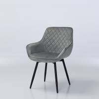 Venice Silver Grey Velvet 360-Degree Swivel Dining Chairs with Black Legs
