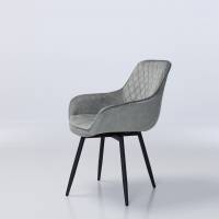 Venice Silver Grey Velvet 360-Degree Swivel Dining Chairs with Black Legs