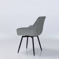 Venice Silver Grey Velvet 360-Degree Swivel Dining Chairs with Black Legs