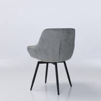 Venice Silver Grey Velvet 360-Degree Swivel Dining Chairs with Black Legs