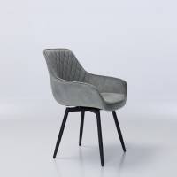 Venice Silver Grey Velvet 360-Degree Swivel Dining Chairs with Black Legs